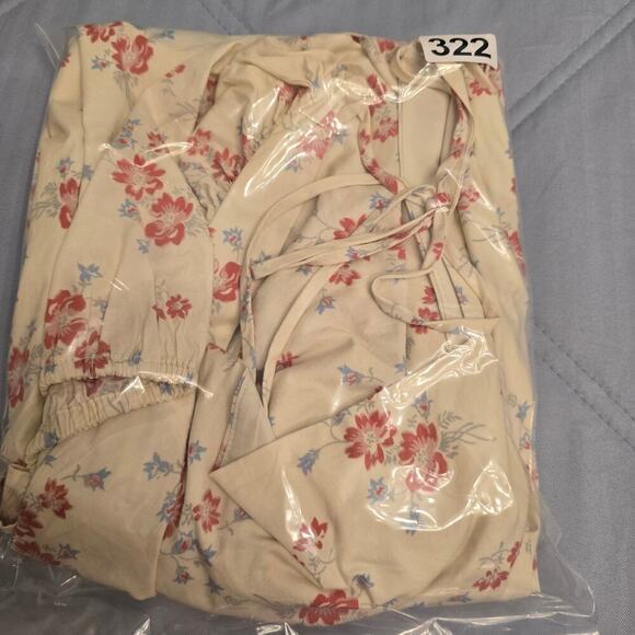 WAYF Floral Puff Sleeve Dress XS Open Back Tie Bow Cottagecore Romantic prairie - Picture 8 of 8